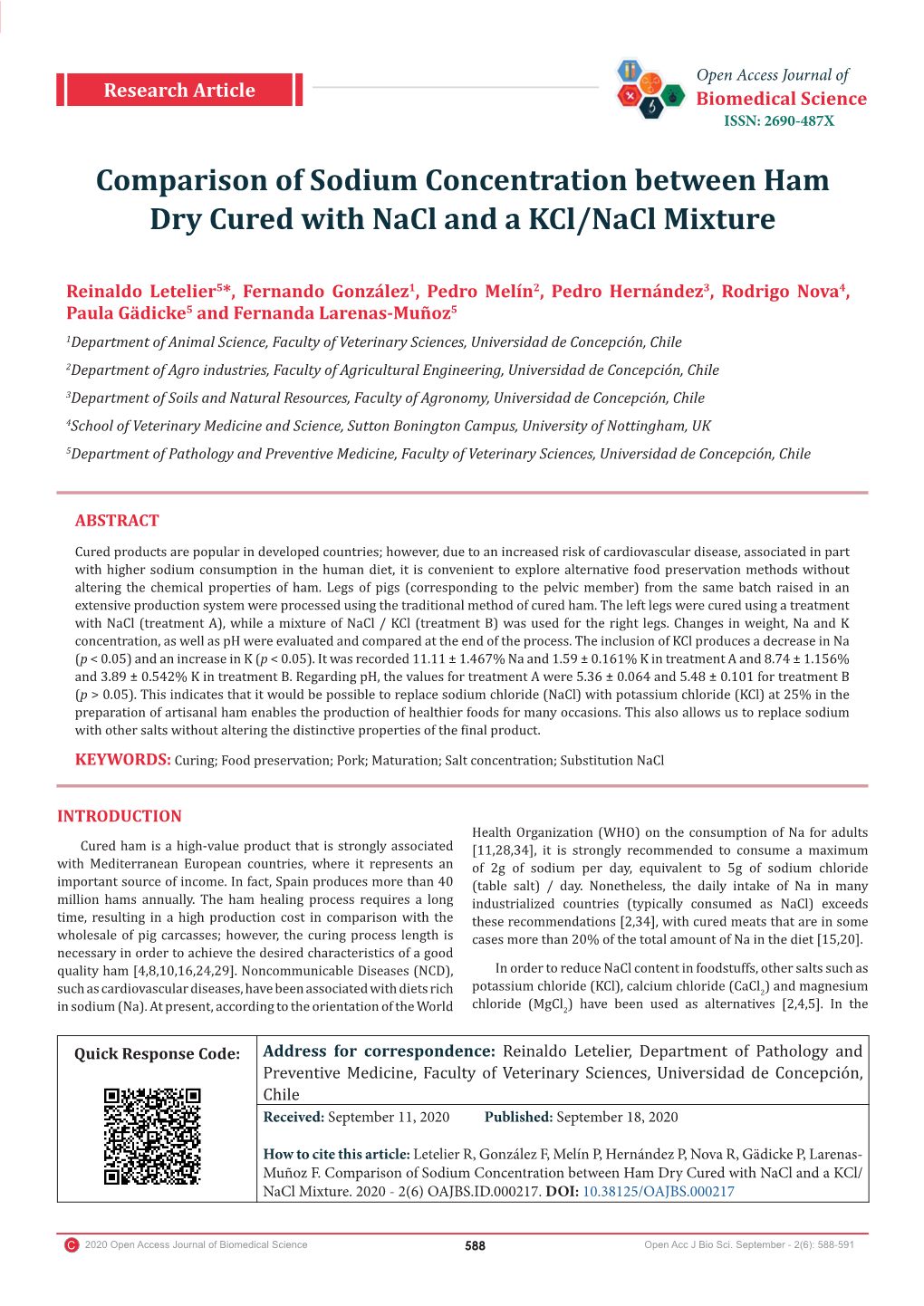 Comparison of Sodium Concentration Between Ham Dry Cured with Nacl and a Kcl/Nacl Mixture