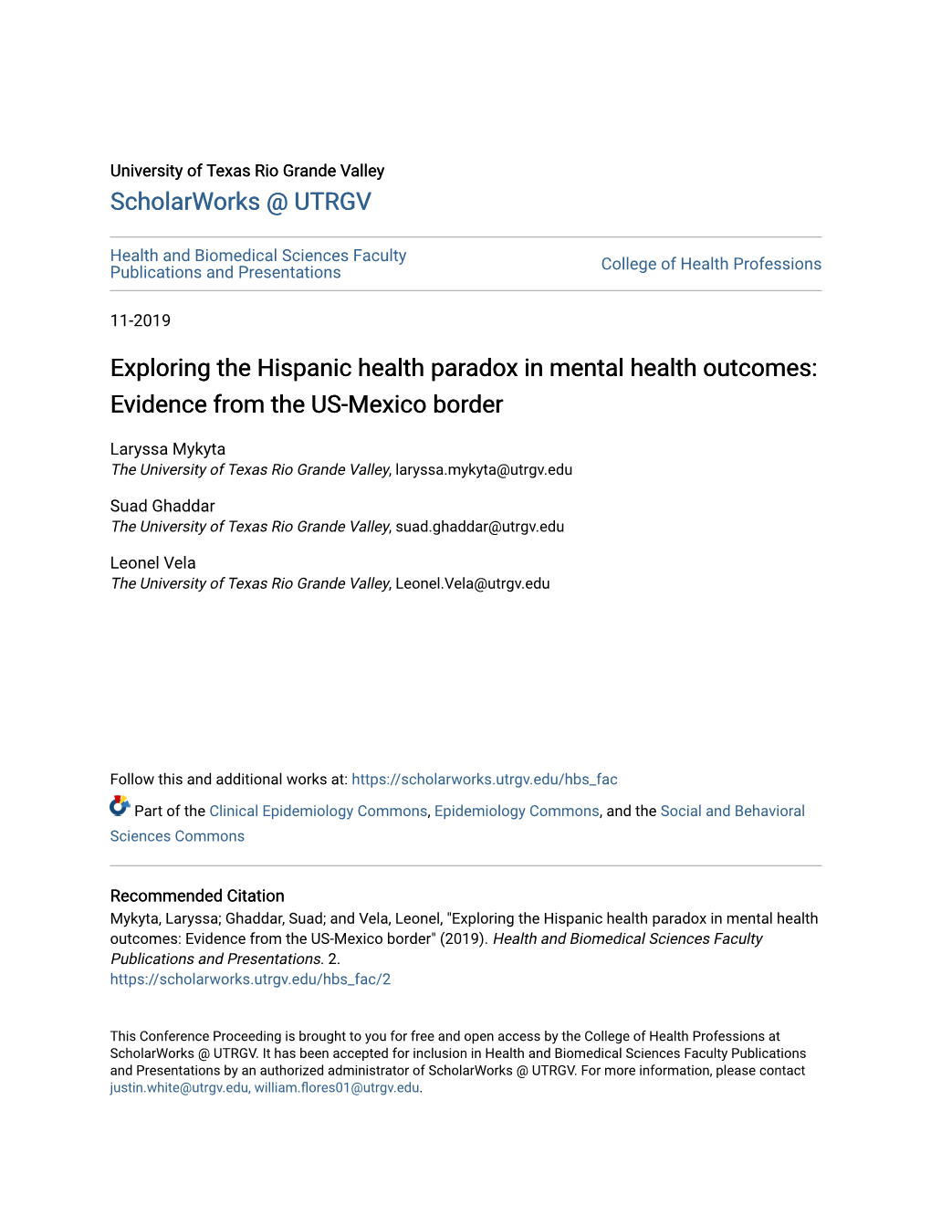 Exploring the Hispanic Health Paradox in Mental Health Outcomes: Evidence from the US-Mexico Border