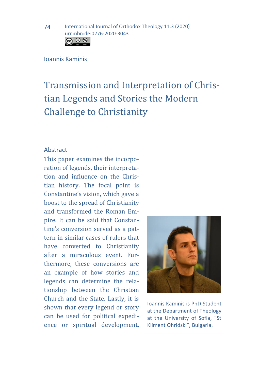 Transmission and Interpretation of Christian Legends and Stories. The