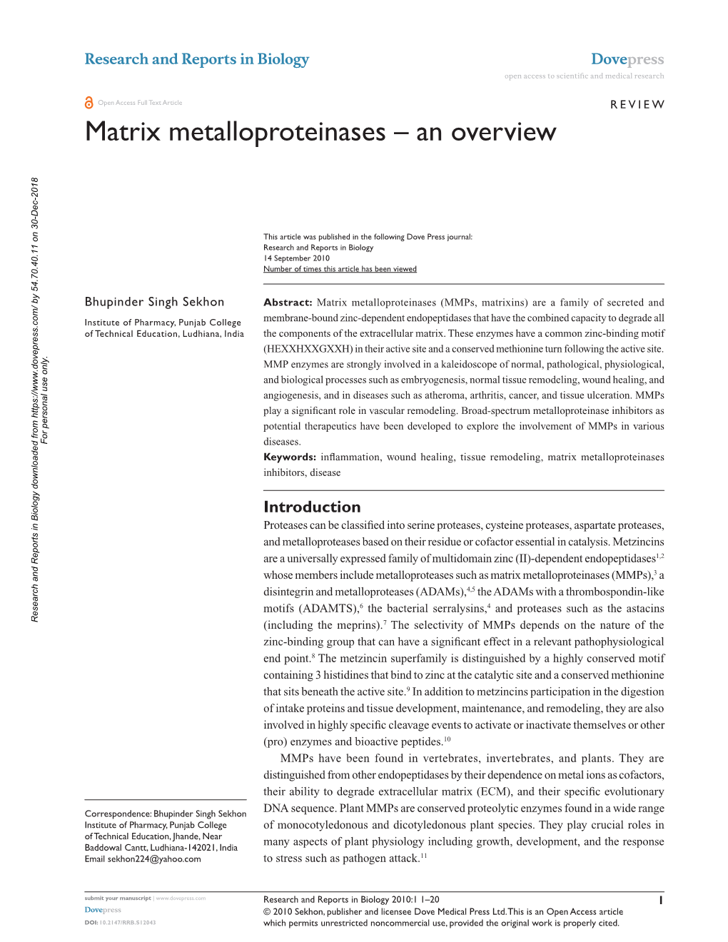 Matrix Metalloproteinases – an Overview