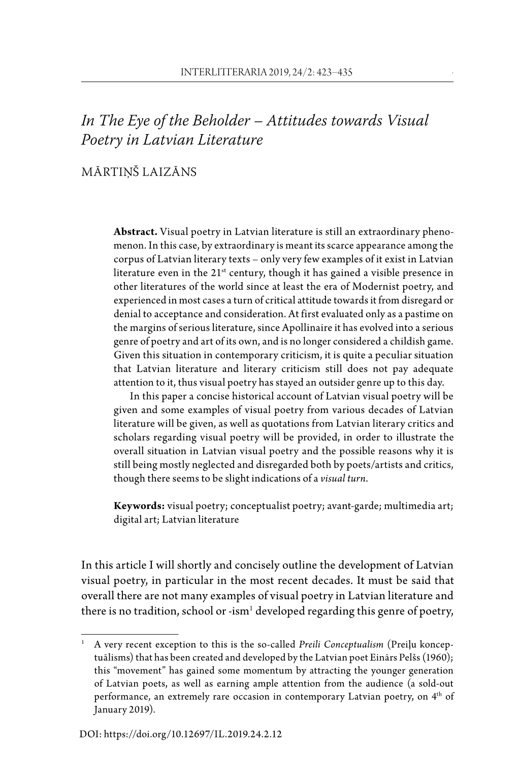 Attitudes Towards Visual Poetry in Latvian Literature