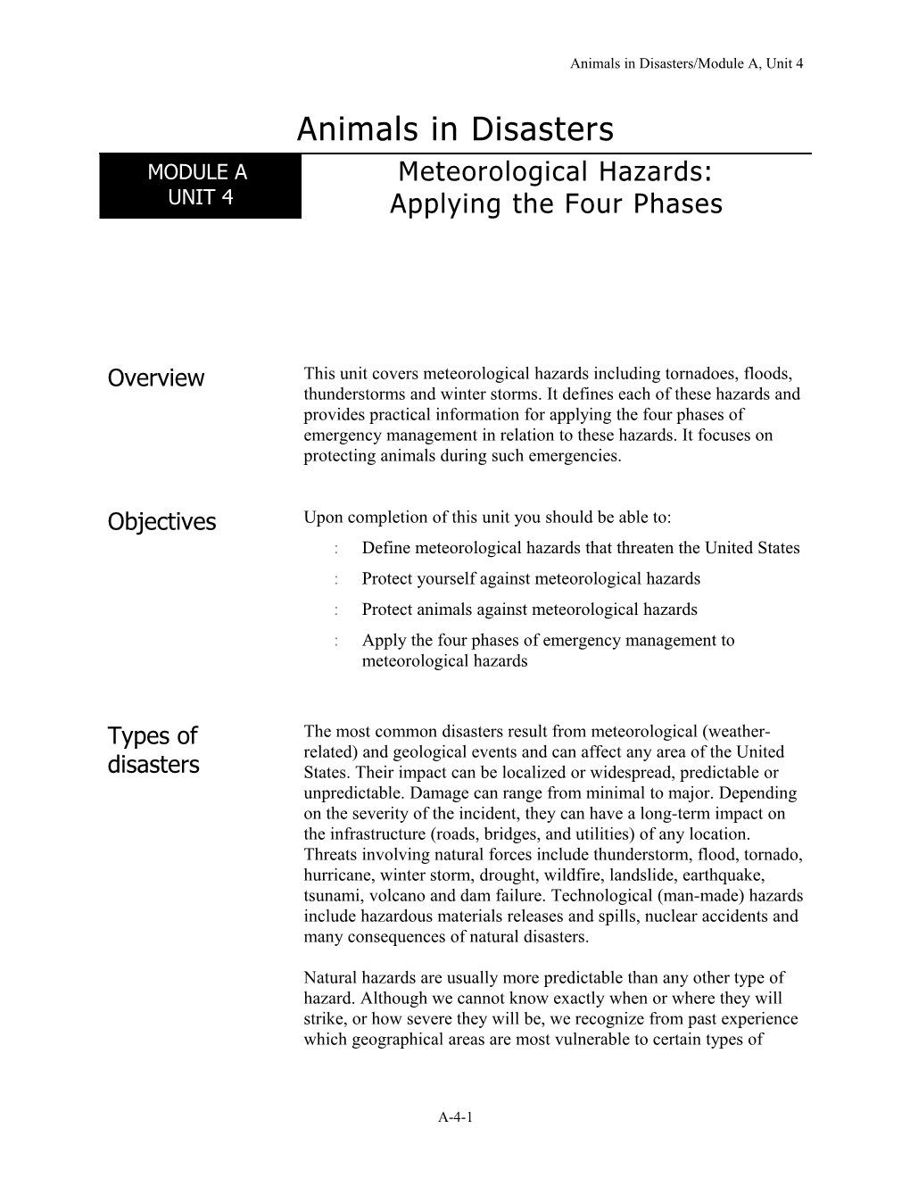 NATURAL (Meteorological) HAZARDS: APPLYING THE FOUR PHASES