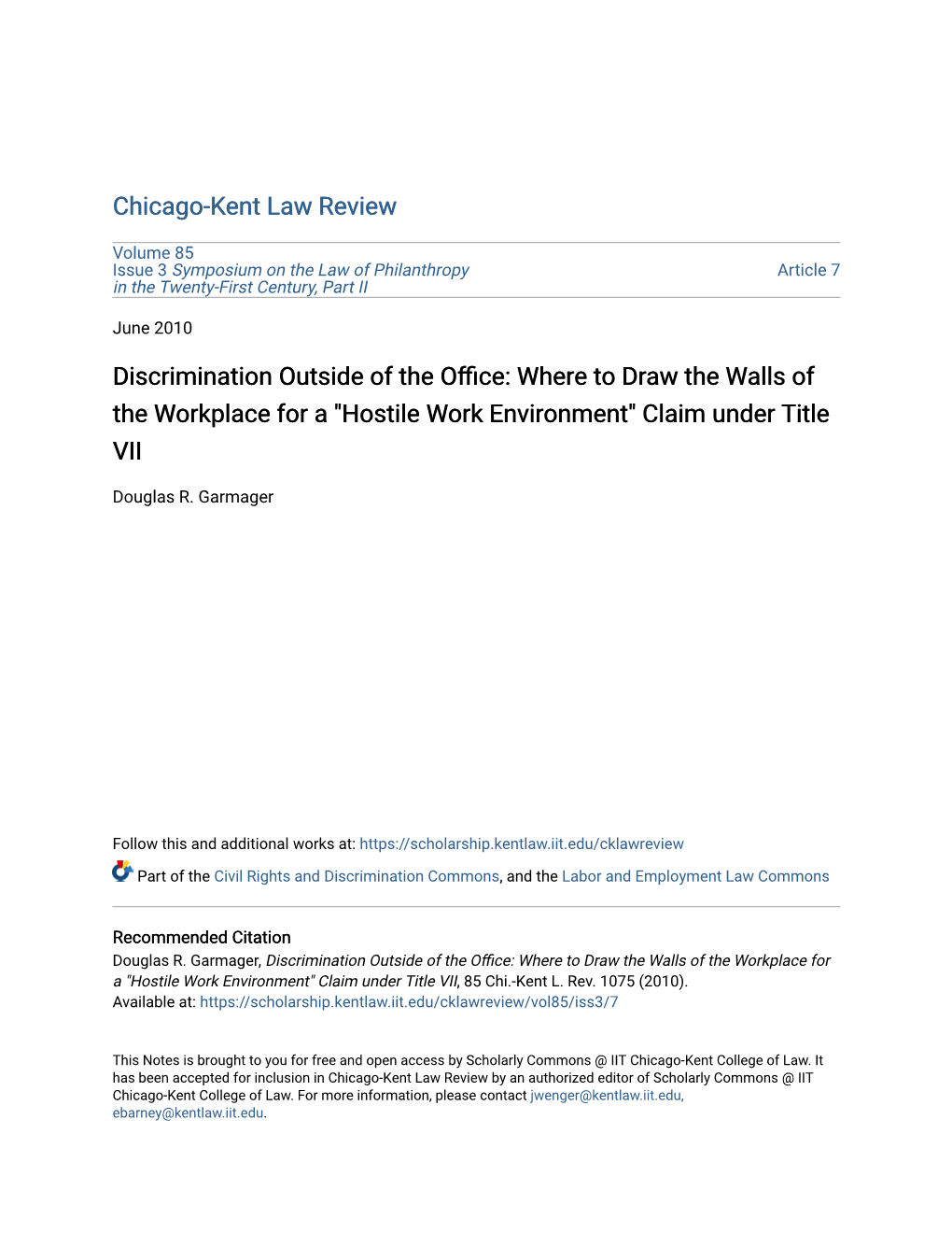 "Hostile Work Environment" Claim Under Title VII