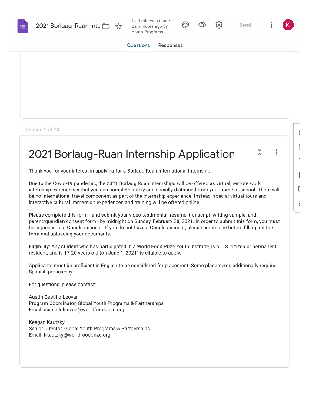 2021 Borlaug-Ruan Internship Application22 Minutes Ago by Send Youth Programs