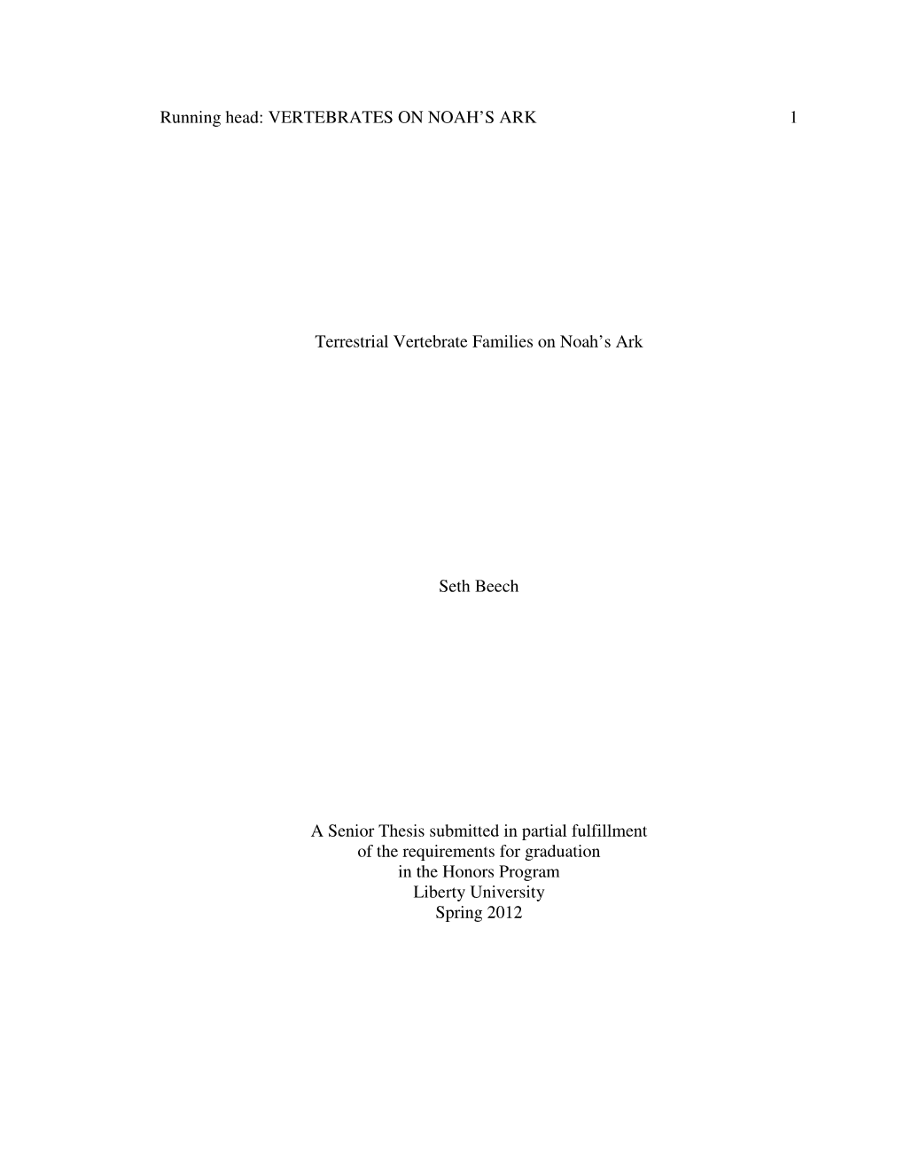 Terrestrial Vertebrate Families on Noah's