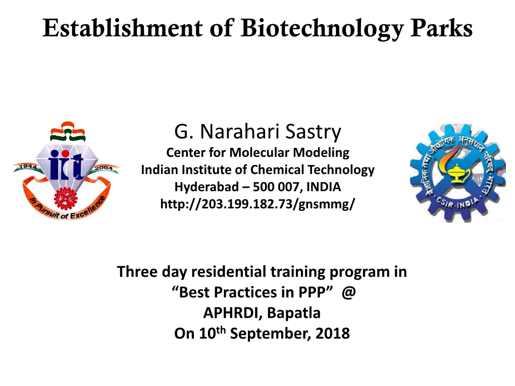Establishment of Biotechnology Parks