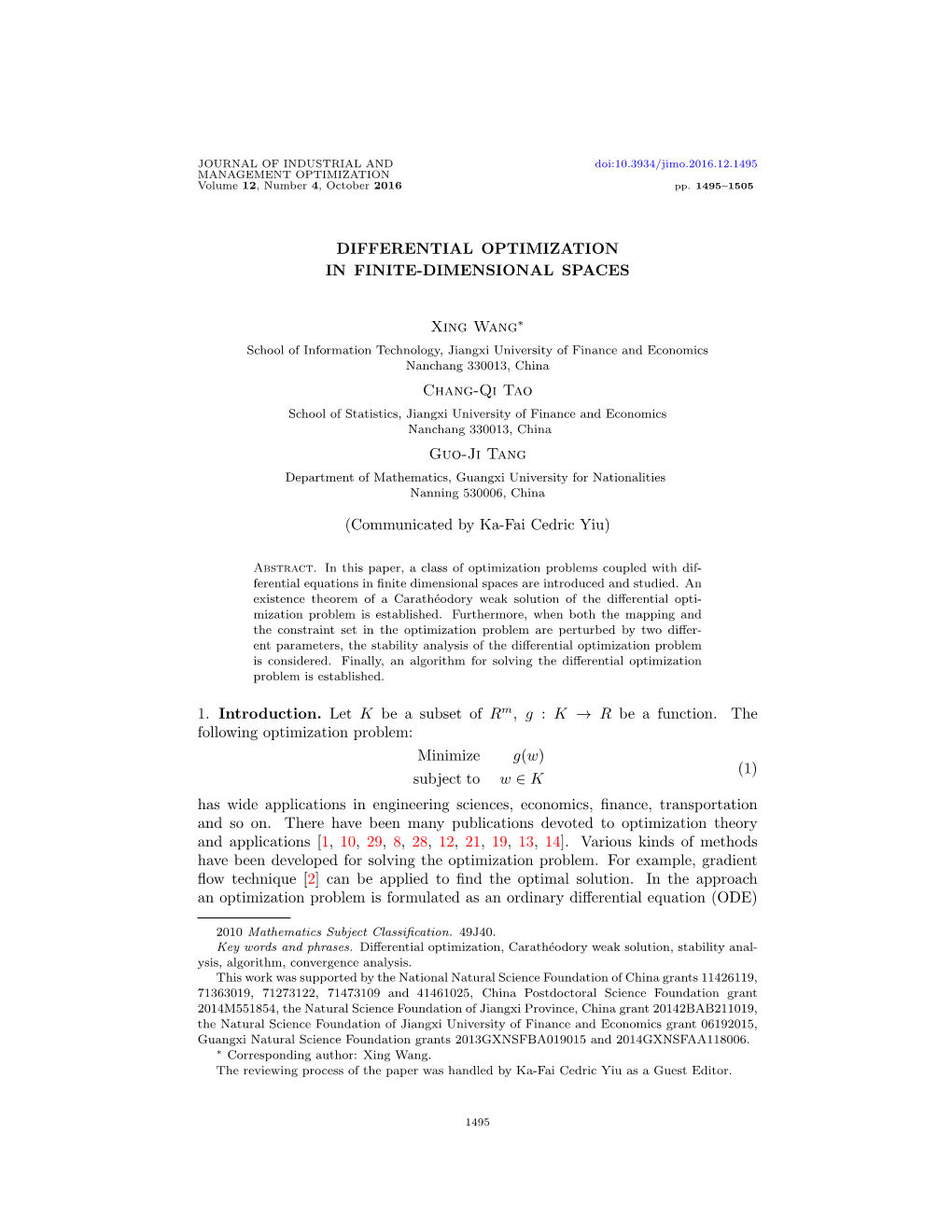 Differential Optimization in Finite-Dimensional Spaces