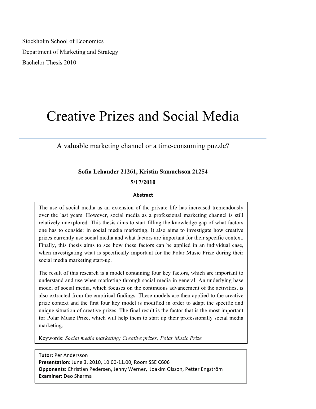Creative Prizes and Social Media