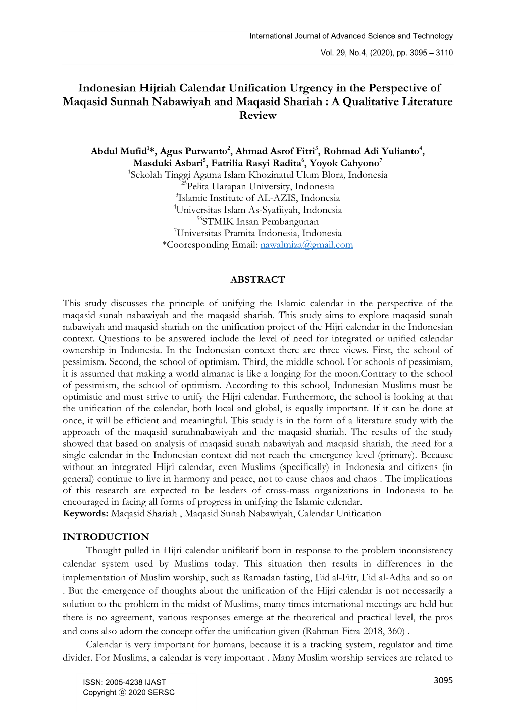 Indonesian Hijriah Calendar Unification Urgency in the Perspective of Maqasid Sunnah Nabawiyah and Maqasid Shariah : a Qualitative Literature Review