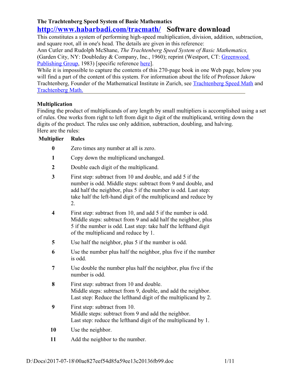 The Trachtenberg Speed System Of Basic Mathematics