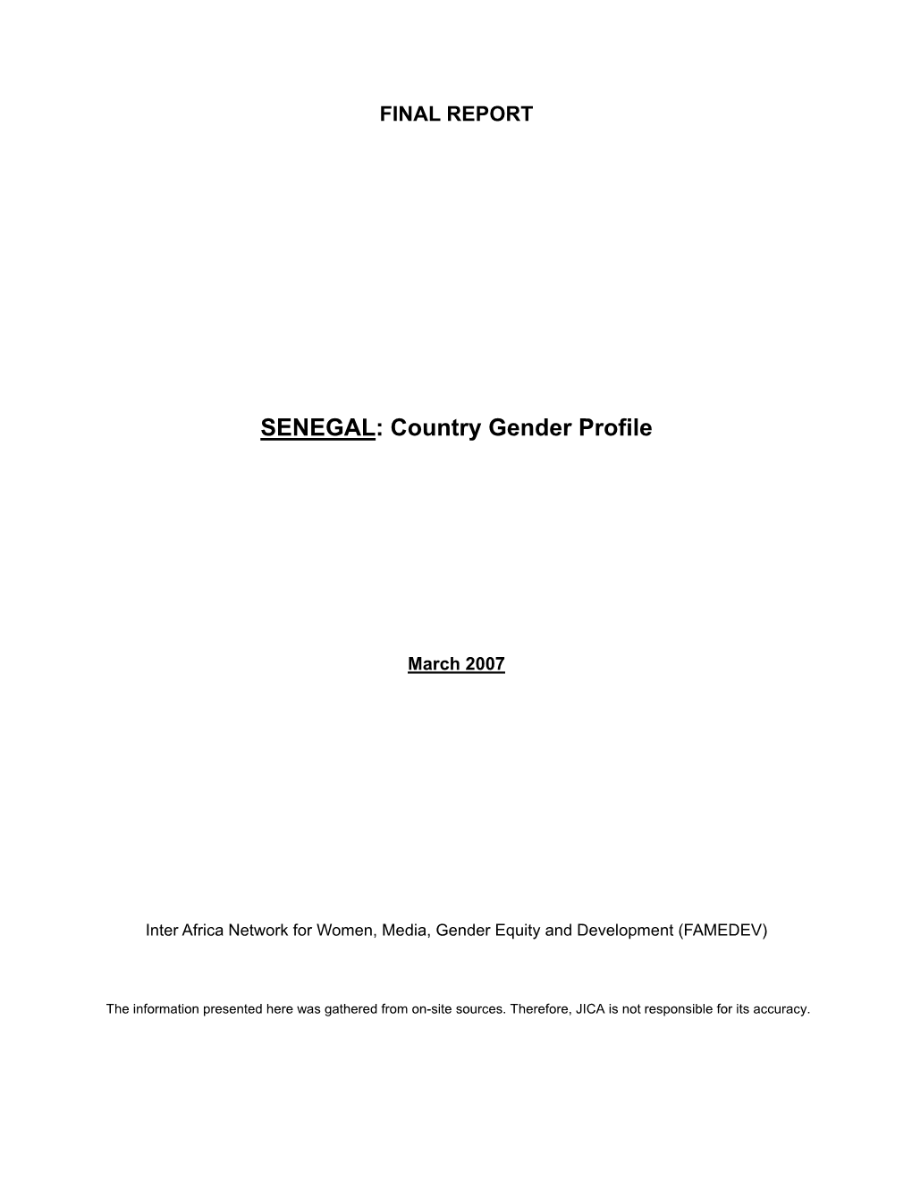 SENEGAL: Country Gender Profile