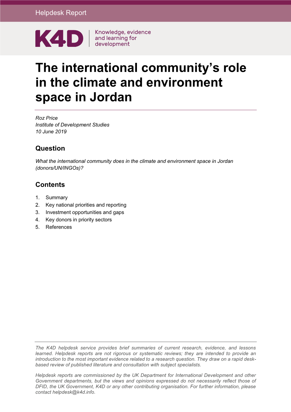 The International Community's Role in the Climate and Environment Space