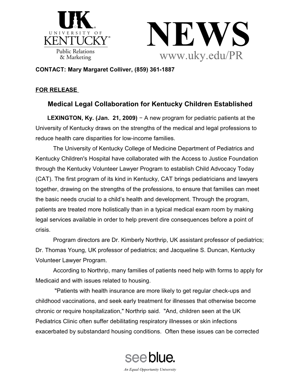 Medical Legal Collaboration for Kentucky Children Established