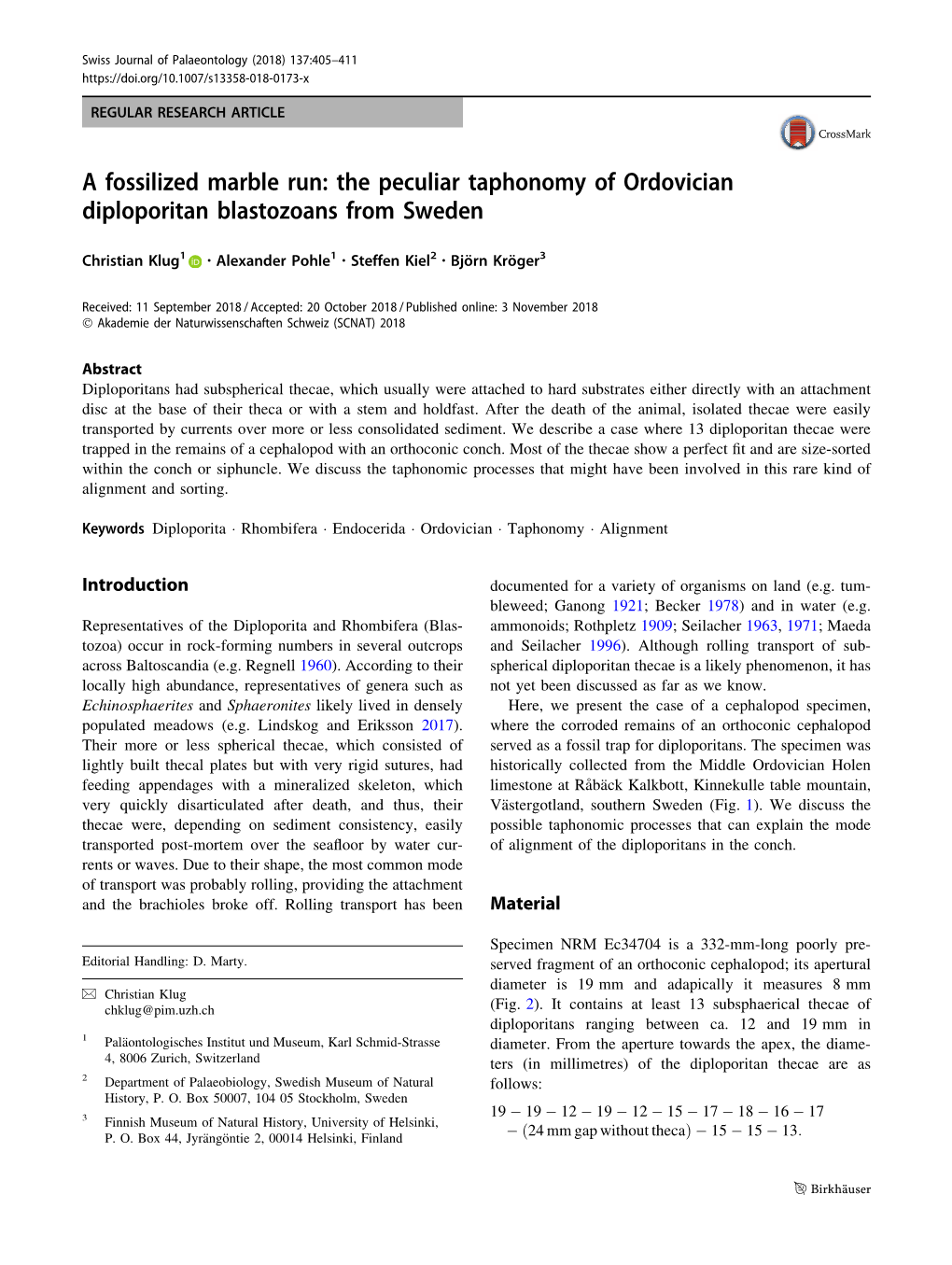 The Peculiar Taphonomy of Ordovician Diploporitan Blastozoans from Sweden