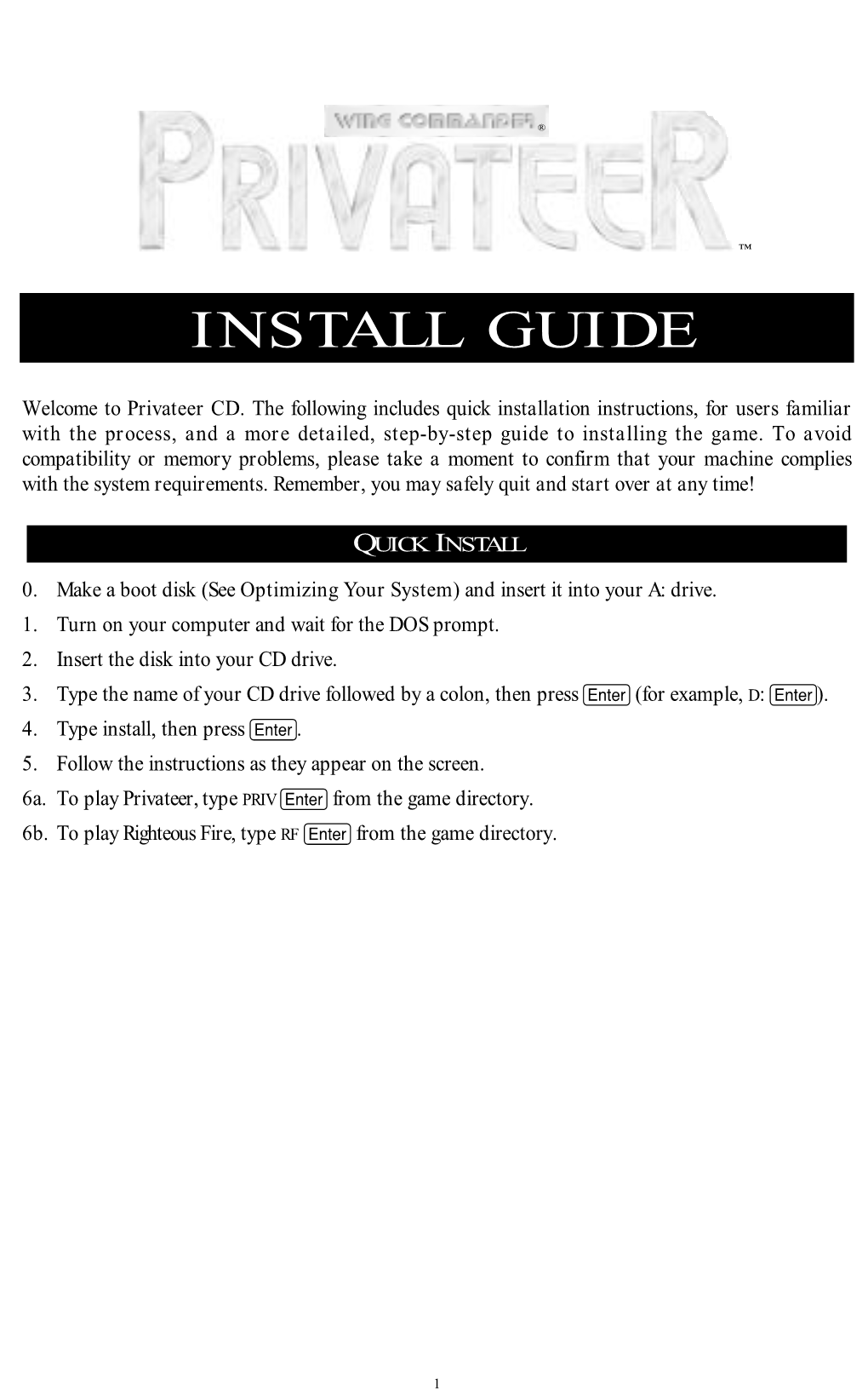 Privateer CD Install Guide