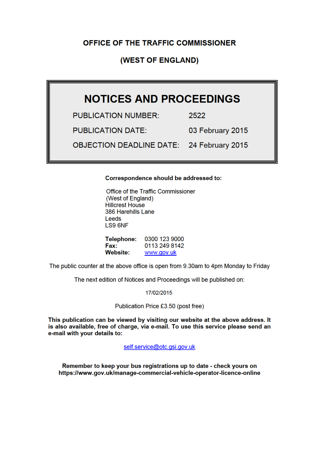 NOTICES and PROCEEDINGS 3 February 2015