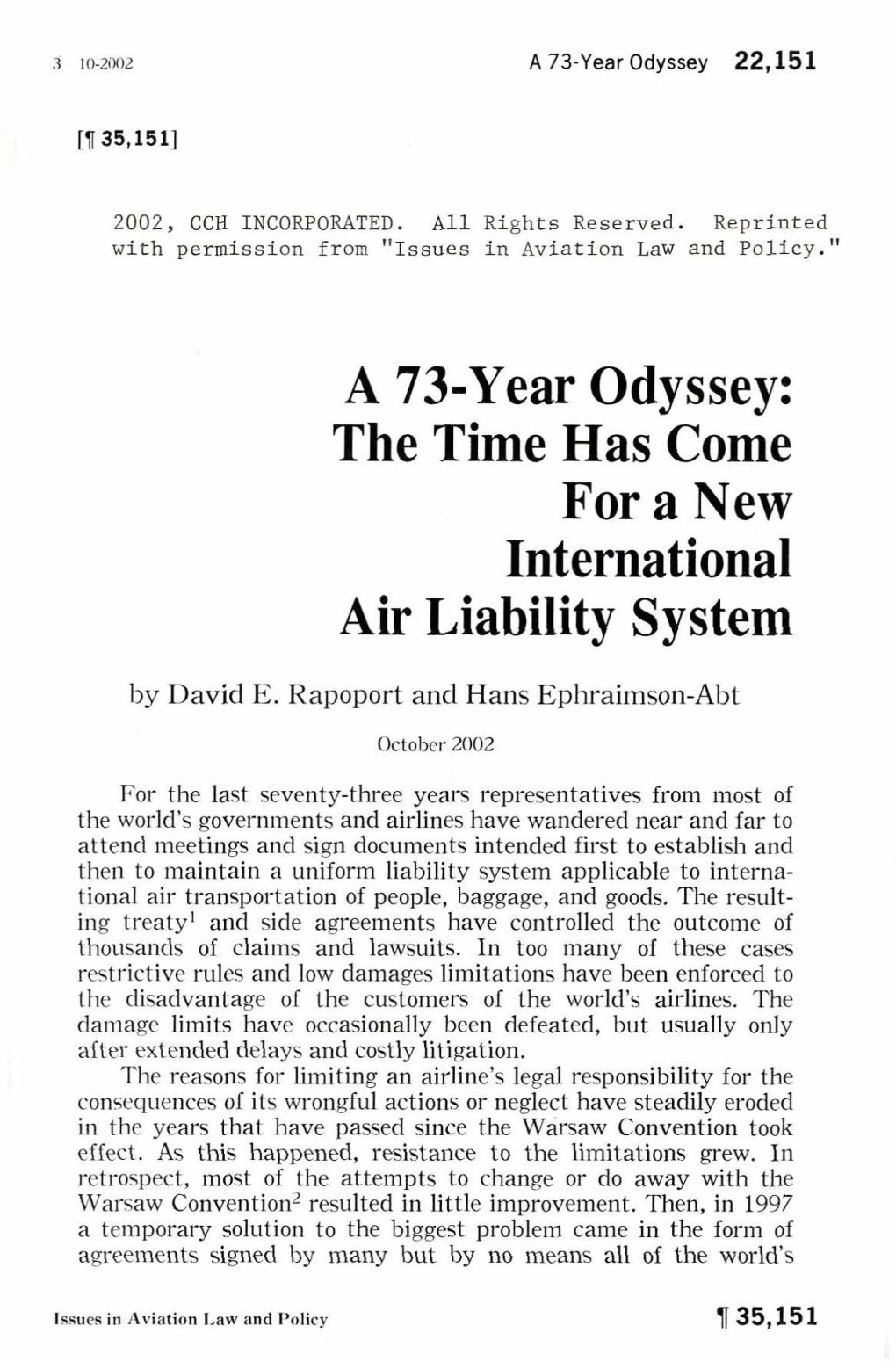 The Time Has Come for a New International Air Liability System