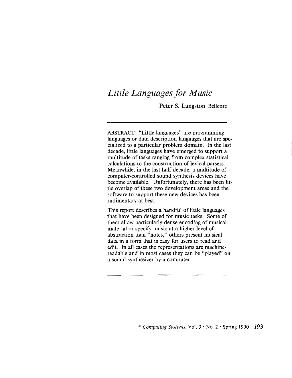 Little Languages for Music Peter S