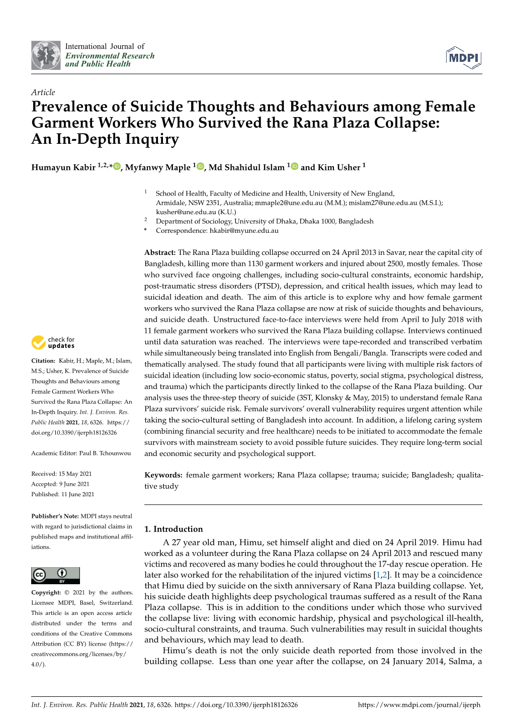 Prevalence of Suicide Thoughts and Behaviours Among Female Garment Workers Who Survived the Rana Plaza Collapse: an In-Depth Inquiry