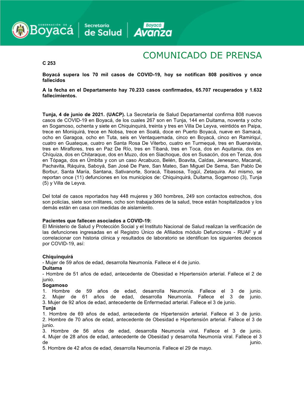 Comunicado De Prensa C 253