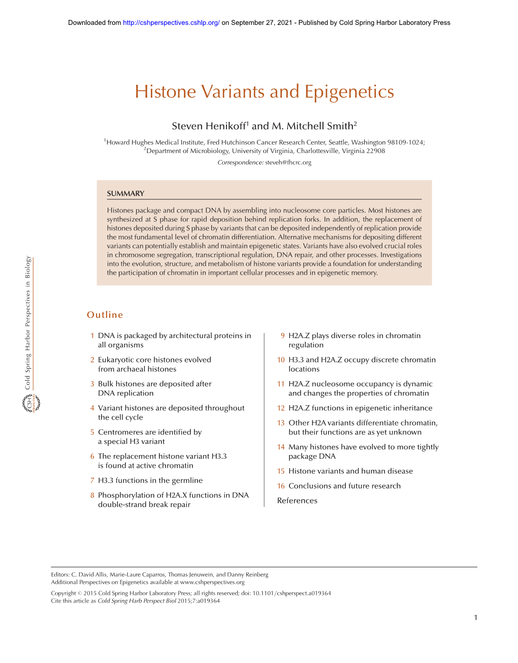 Histone Variants and Epigenetics