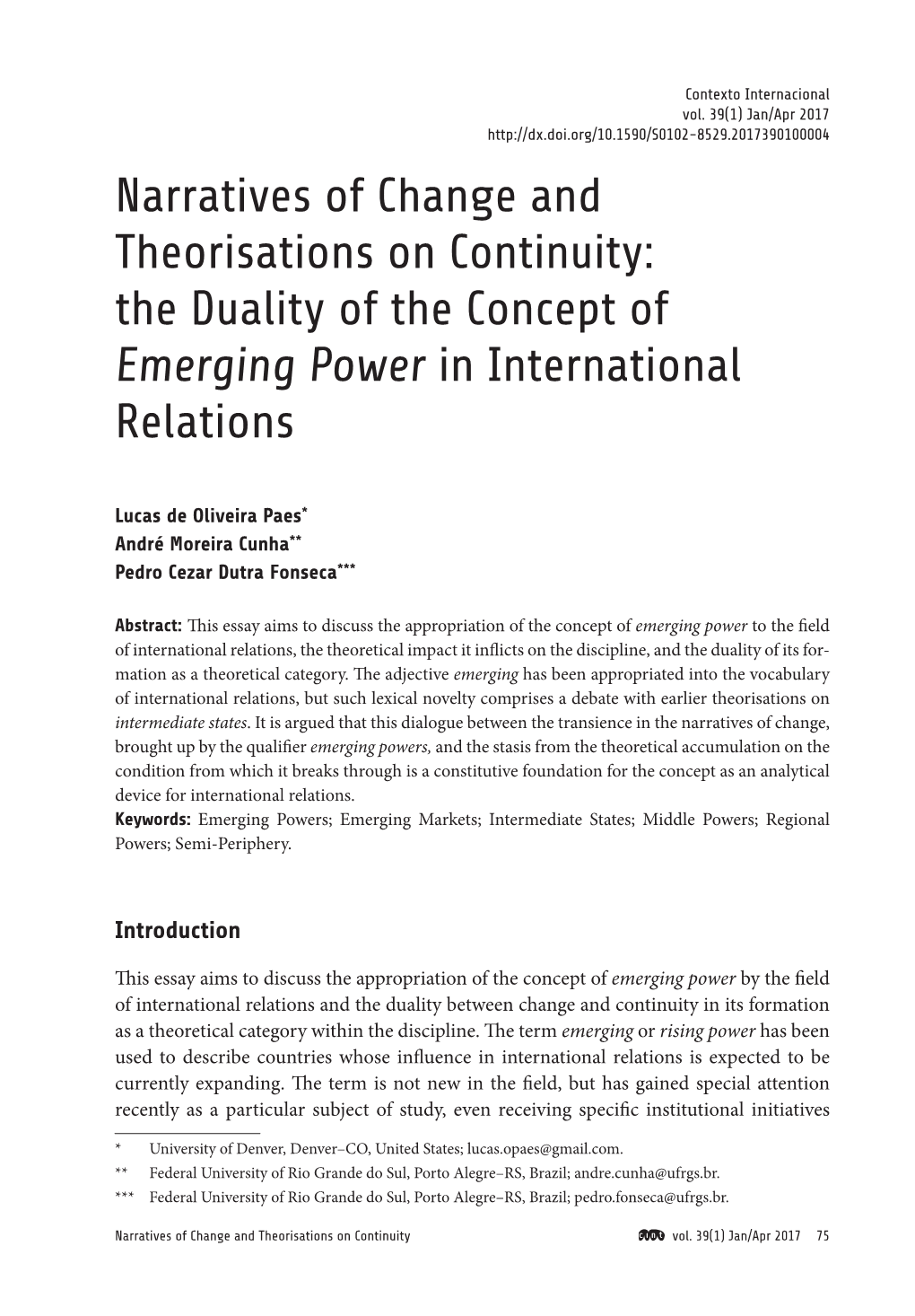 The Duality of the Concept of Emerging Power in International Relations