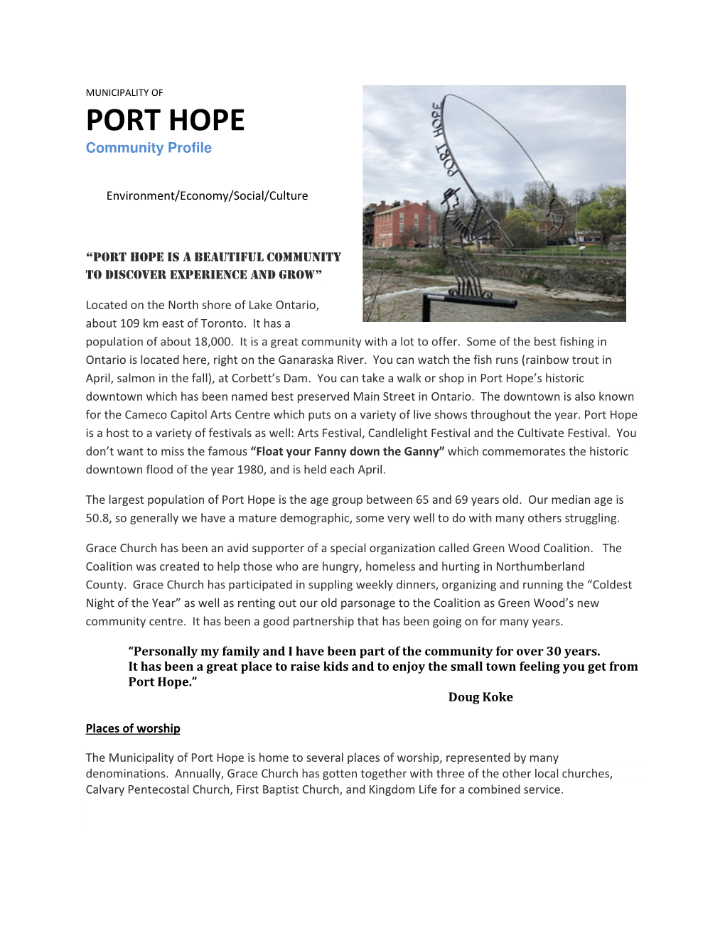 PORT HOPE Community Profile