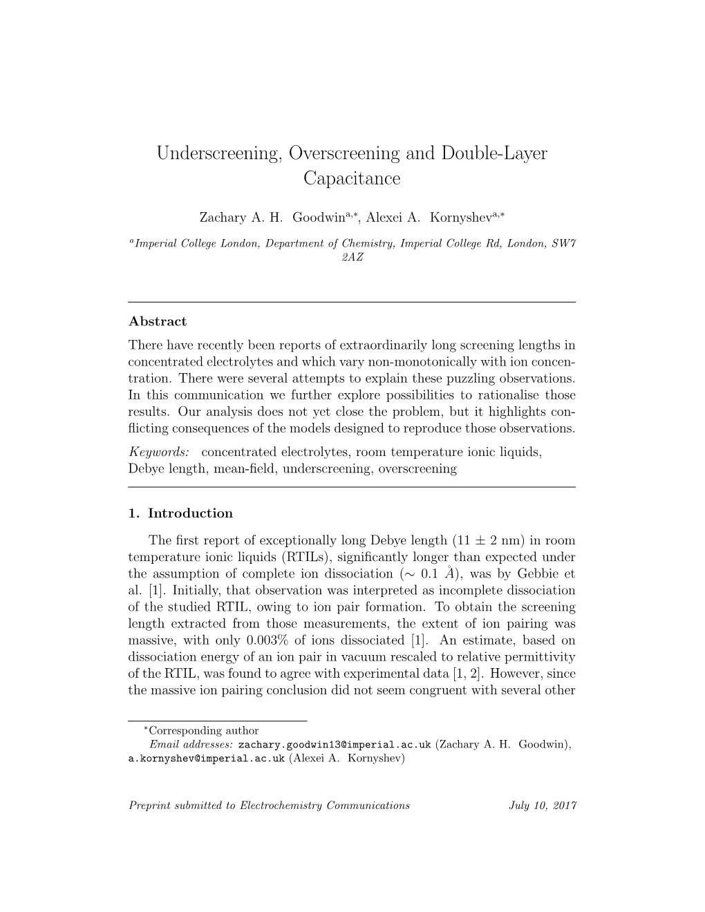 Underscreening, Overscreening and Double-Layer Capacitance