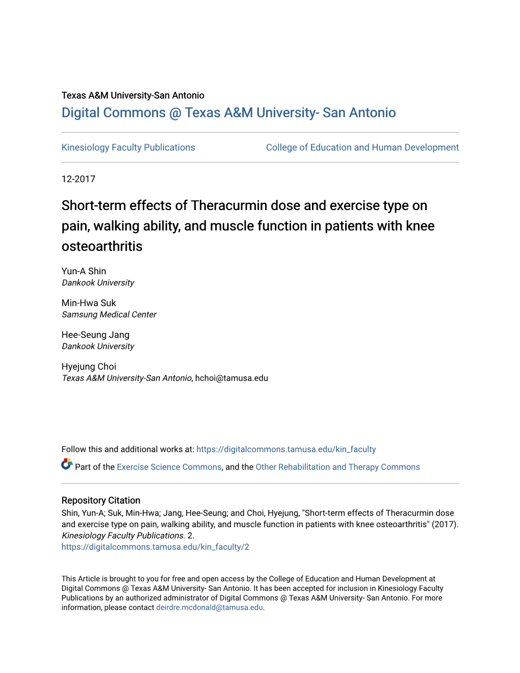 Short-Term Effects of Theracurmin Dose and Exercise Type on Pain, Walking Ability, and Muscle Function in Patients with Knee Osteoarthritis