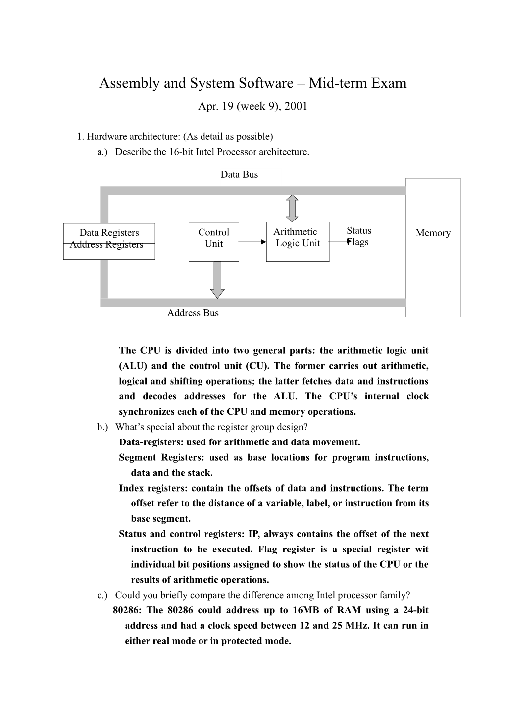 Assembly and System Software Mid-Term Exam