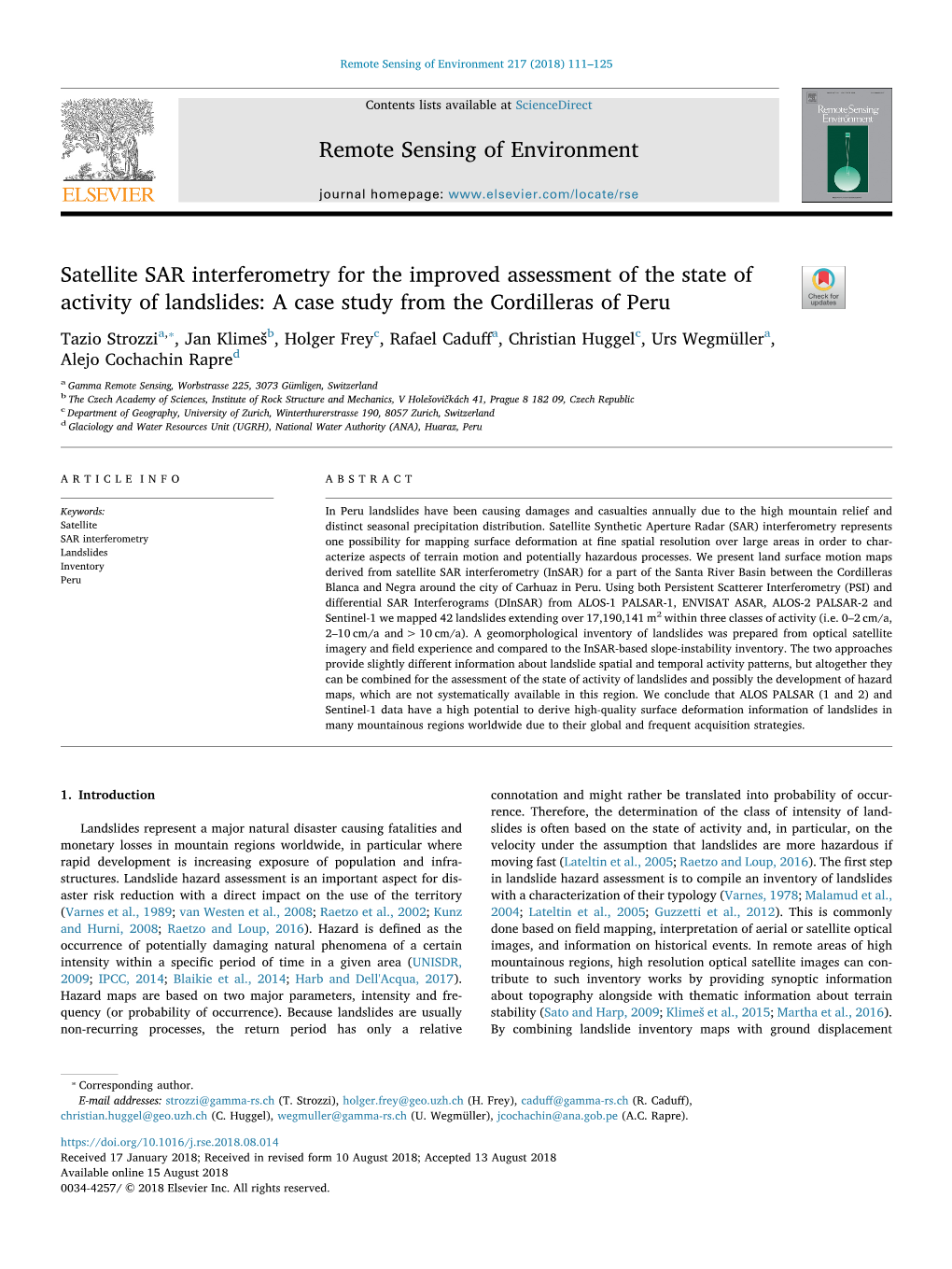 Remote Sensing of Environment 217 (2018) 111–125