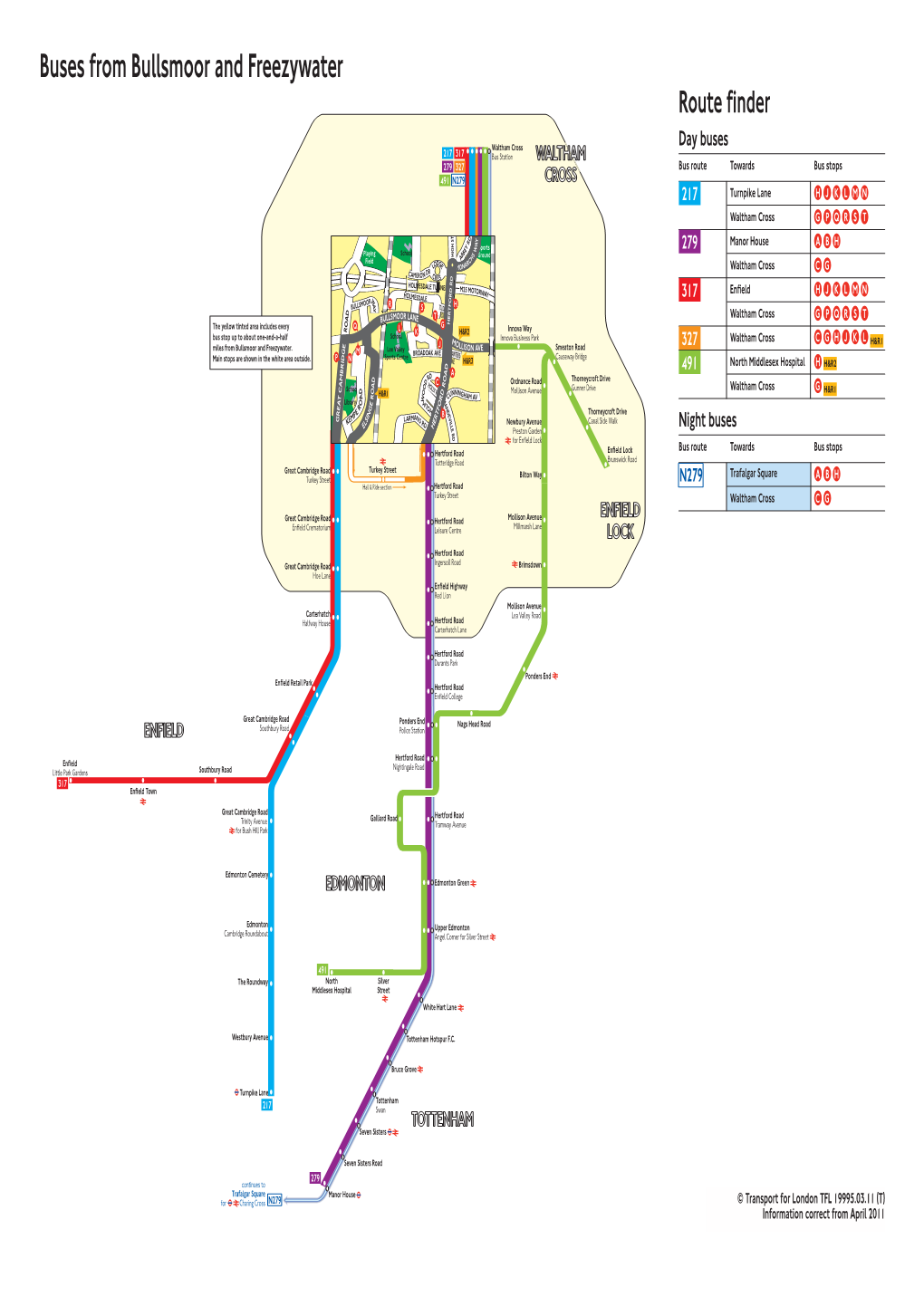 Buses from Bullsmoor and Freezywater Route Finder