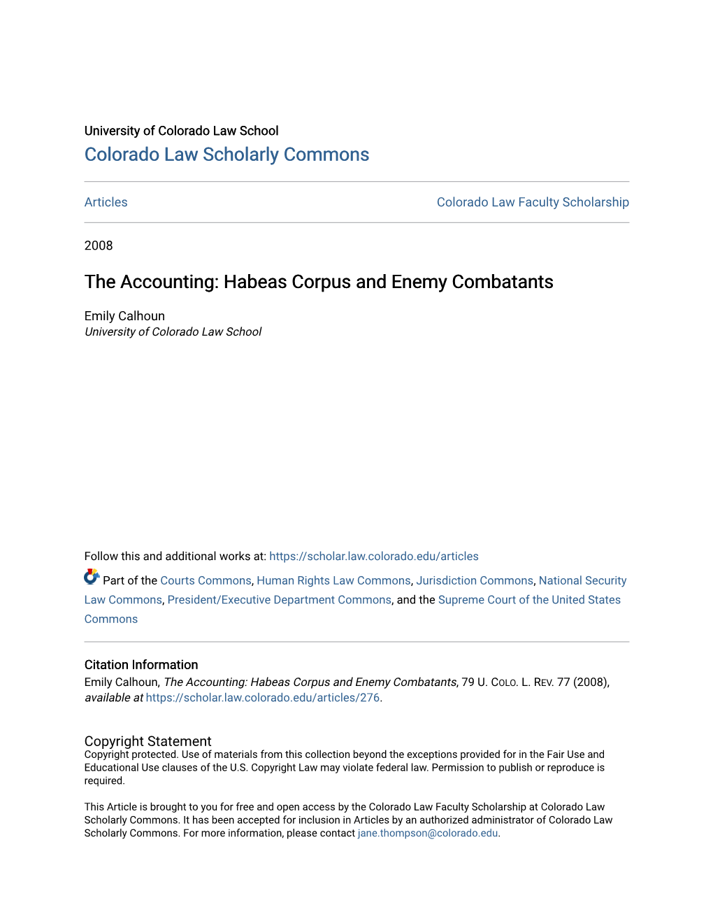 The Accounting: Habeas Corpus and Enemy Combatants