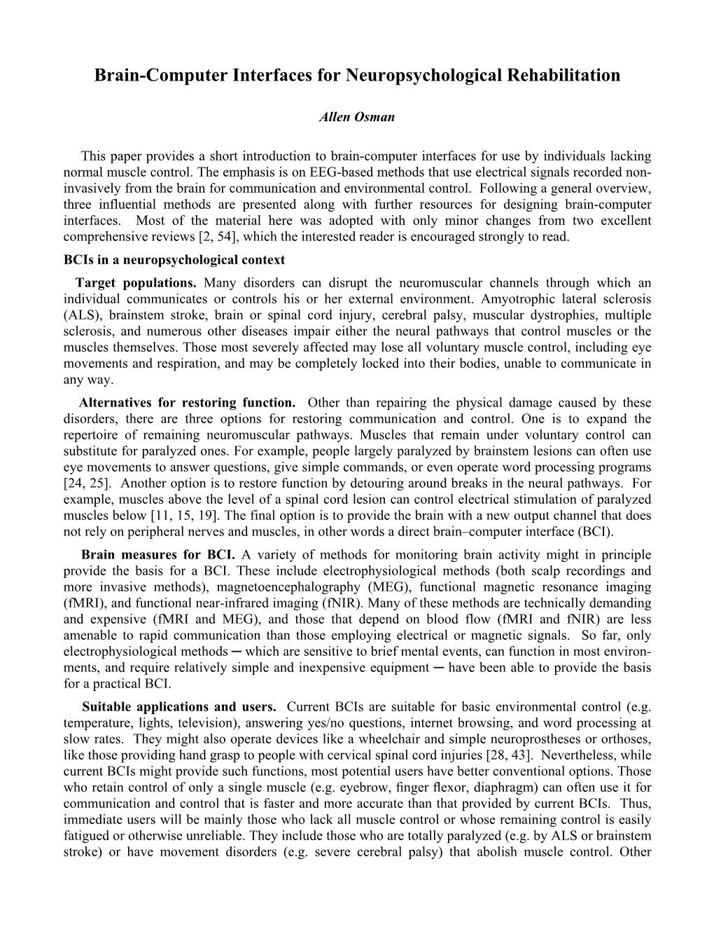 Brain-Computer Interfaces for Neuropsychological Rehabilitation