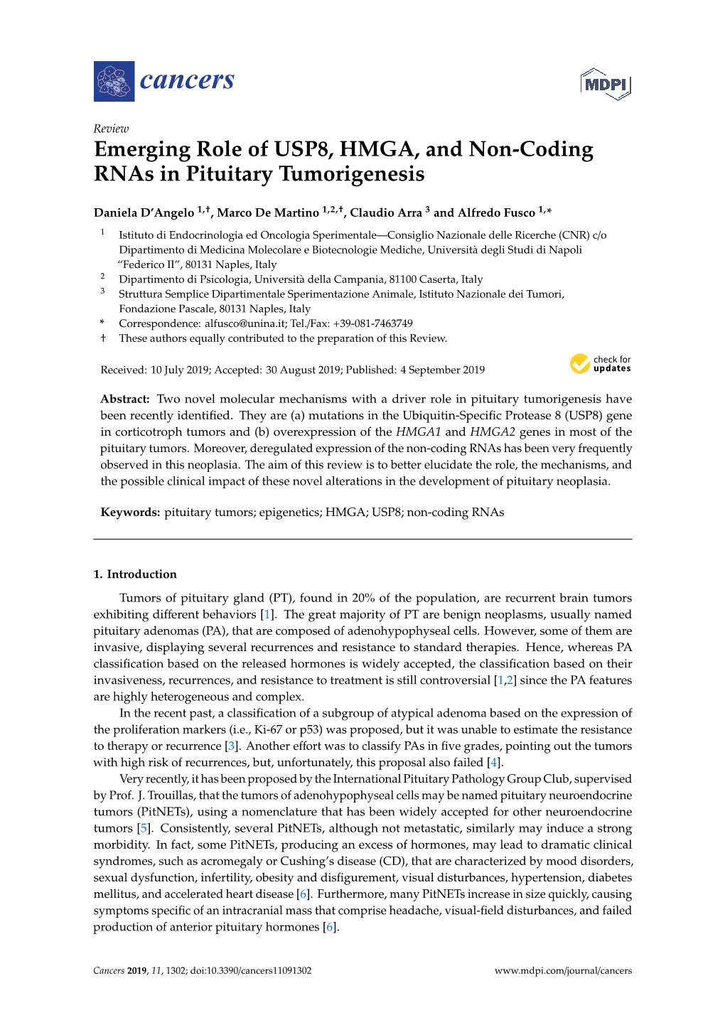 Emerging Role of USP8, HMGA, and Non-Coding Rnas in Pituitary Tumorigenesis