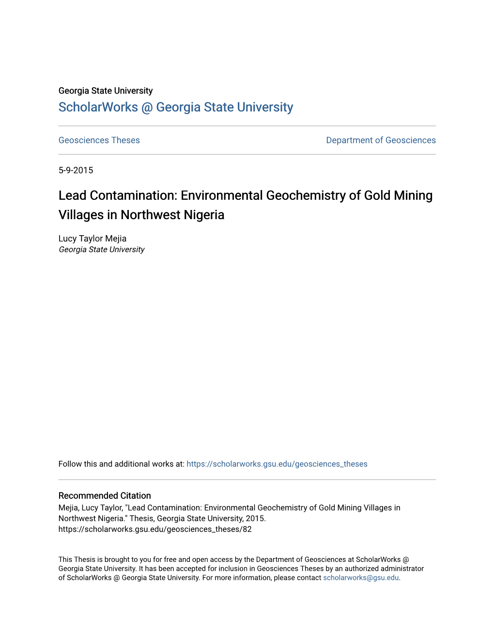 Environmental Geochemistry of Gold Mining Villages in Northwest Nigeria