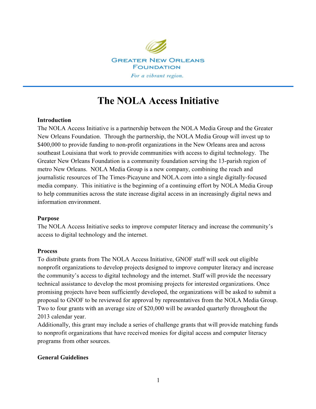 The NOLA Access Initiative