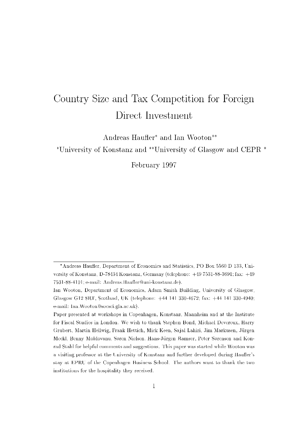 Country Size and Tax Competition for Foreign Direct Investment