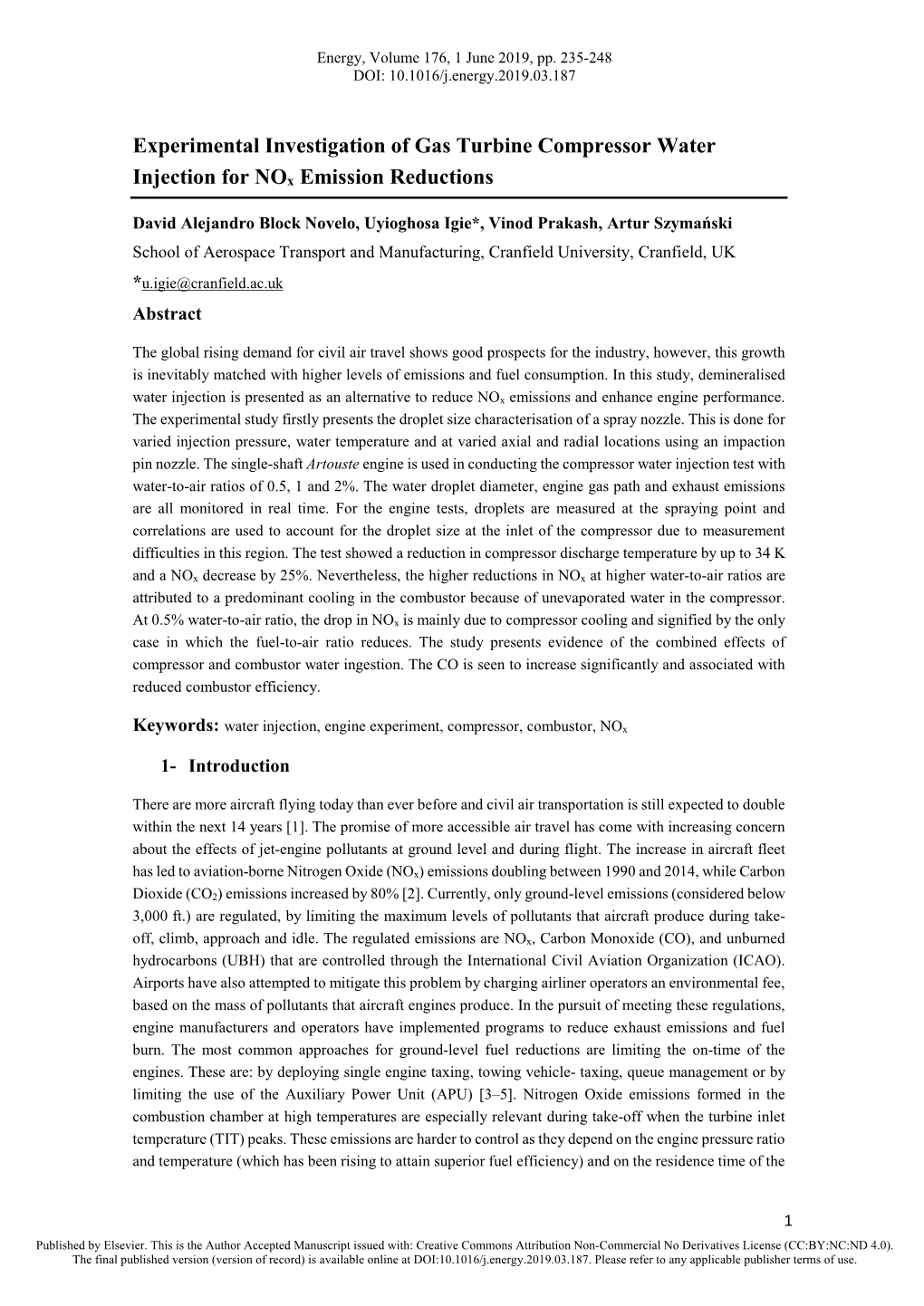 Experimental Investigation of Gas Turbine Compressor Water