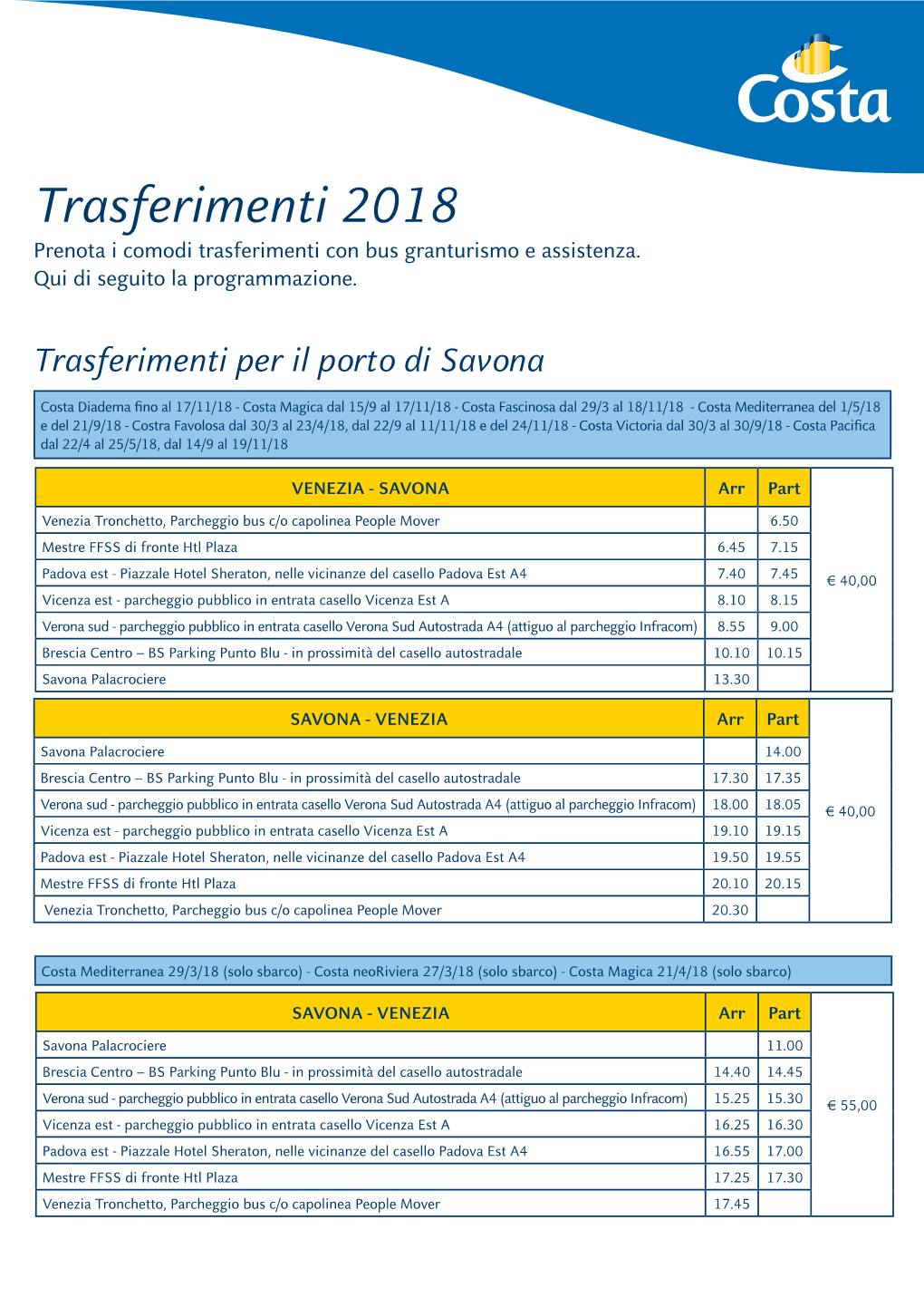 Trasferimenti in Bus + Crociera: Prezzi E Porti | Costa Crociere