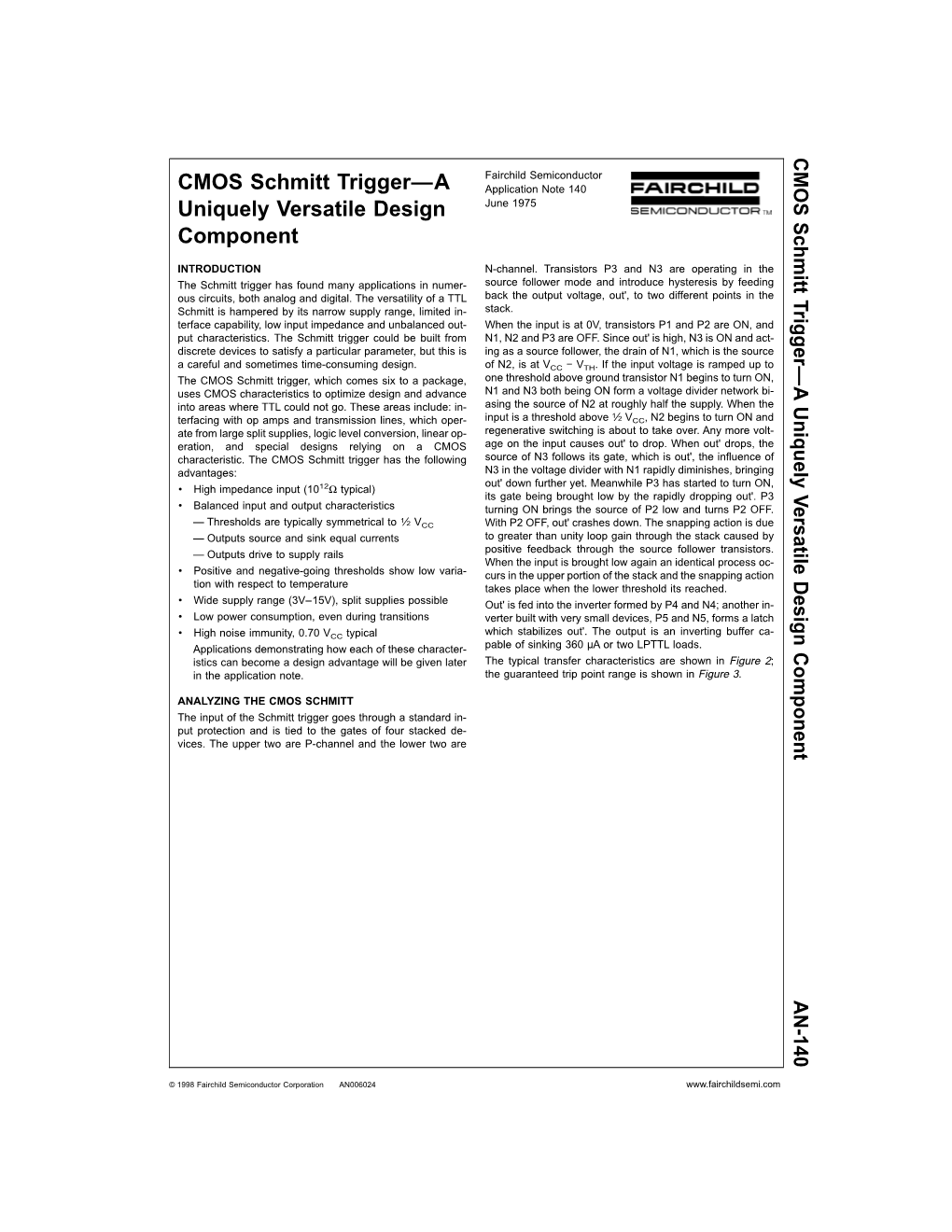 CMOS Schmitt Trigger-A Uniquely Versatile Design Component