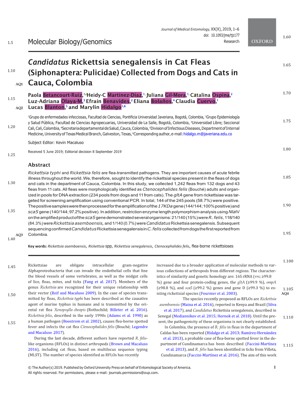 Candidatus Rickettsia Senegalensis in Cat Fleas 1.65