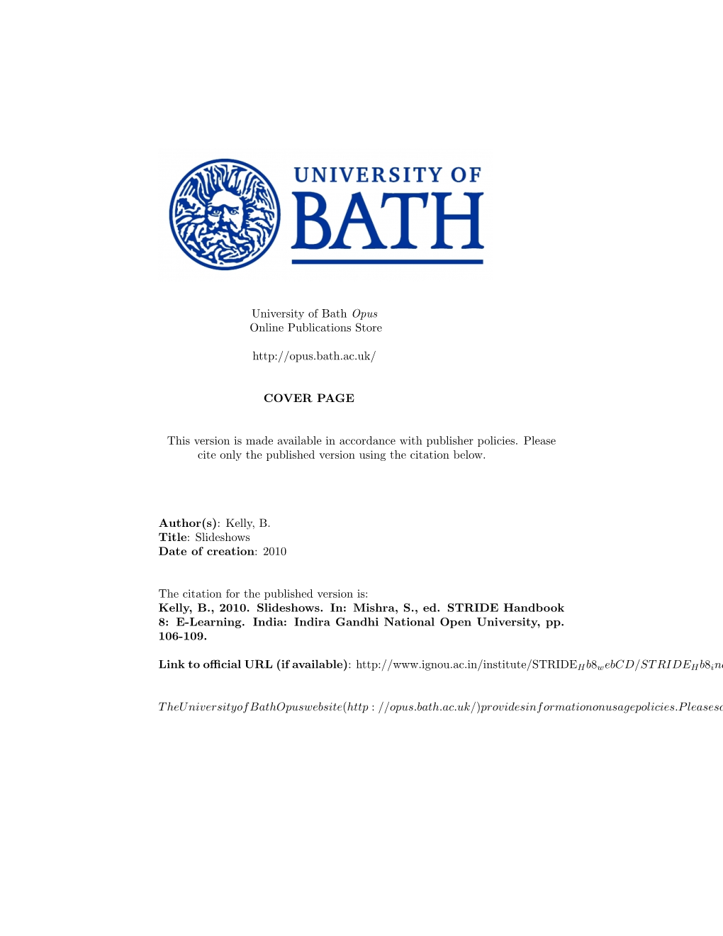 University of Bath Opus Online Publications Store