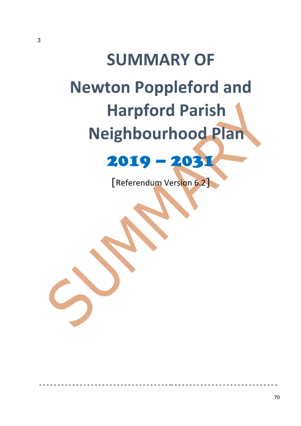 SUMMARY of Newton Poppleford and Harpford Parish Neighbourhood Plan 2019 – 2031 [Referendum Version 6.2]