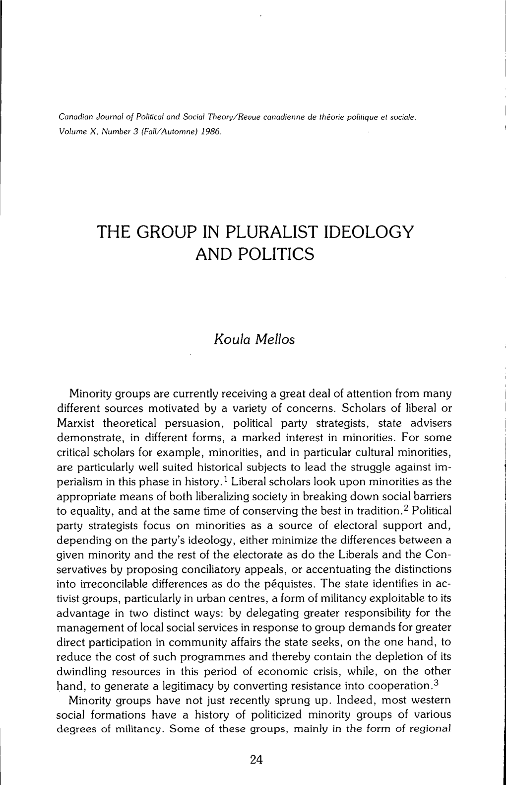 The Group in Pluralist Ideology and Politics