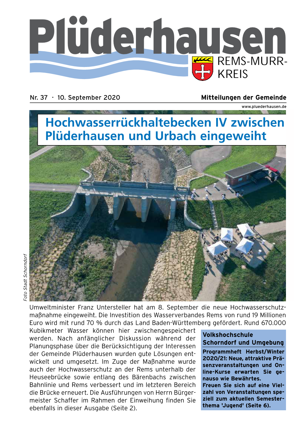 Hochwasserrückhaltebecken IV Zwischen Plüderhausen Und Urbach Eingeweiht