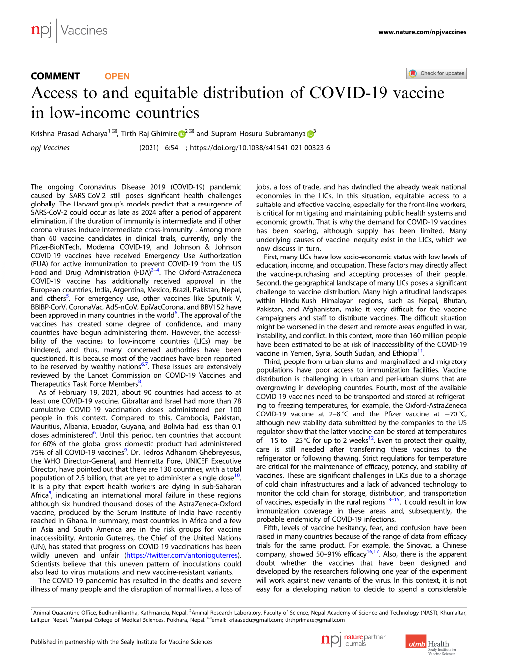 Access to and Equitable Distribution of COVID-19 Vaccine in Low-Income Countries