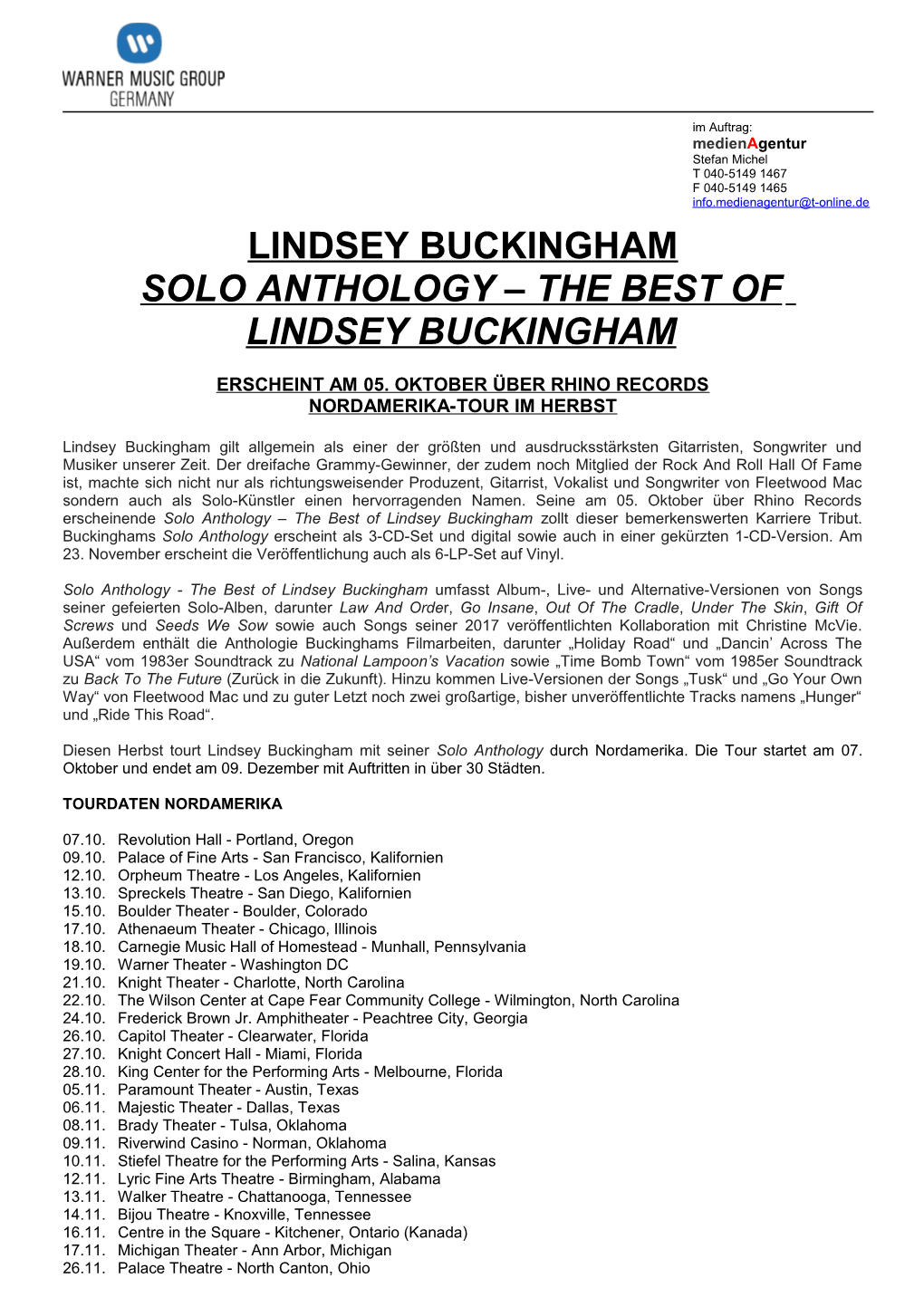 Lindsey Buckingham Solo Anthology – the Best of Lindsey Buckingham