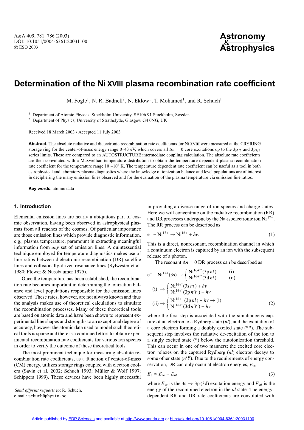 Plasma Recombination Rate Coefficient