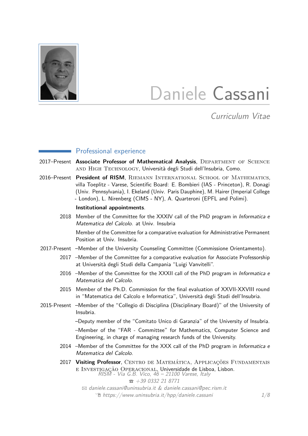 Daniele Cassani Curriculum Vitae
